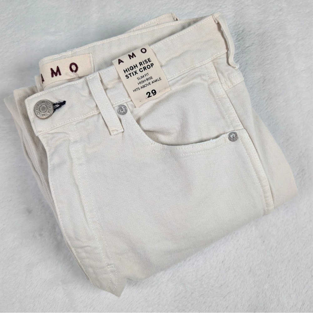 AMO High Rise Stix Crop Jeans Womens 29 Vintage White Slim Fit Above Ankle NWT